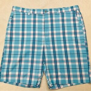 JACK NICKLAUS GOLF Bold Blue Pink White Plaid Flat Front Performance Shorts